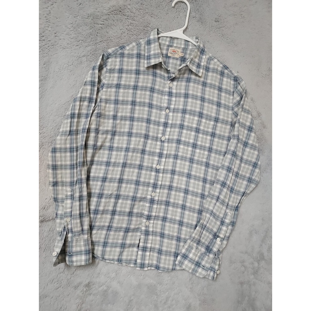 Faherty Shirt Mens Small Plaid Cotton Tencel Long Sleeve Button Down Blue Grey